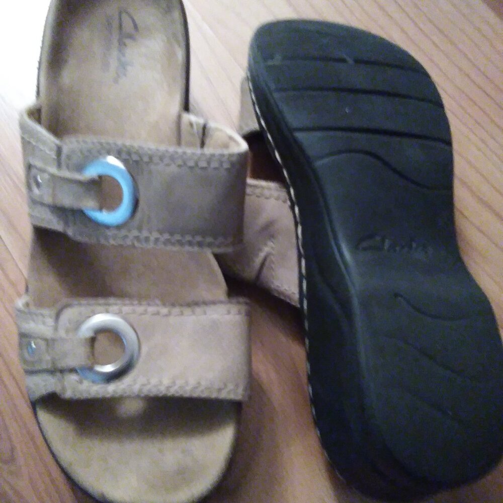 Clarks Genuine Suede Double Strap Slides